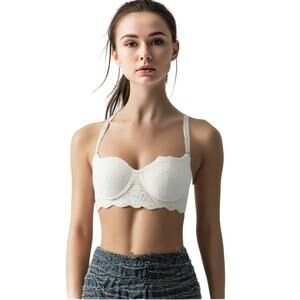 Aerie Balconette Lightly Lined Eyelash Lace Bra - White NWT Size 36DD